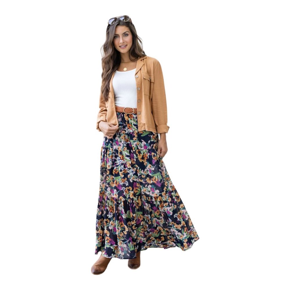 NWT Grace & Lace Wild Fields Autumn Floral Maxi Skirt Size XS